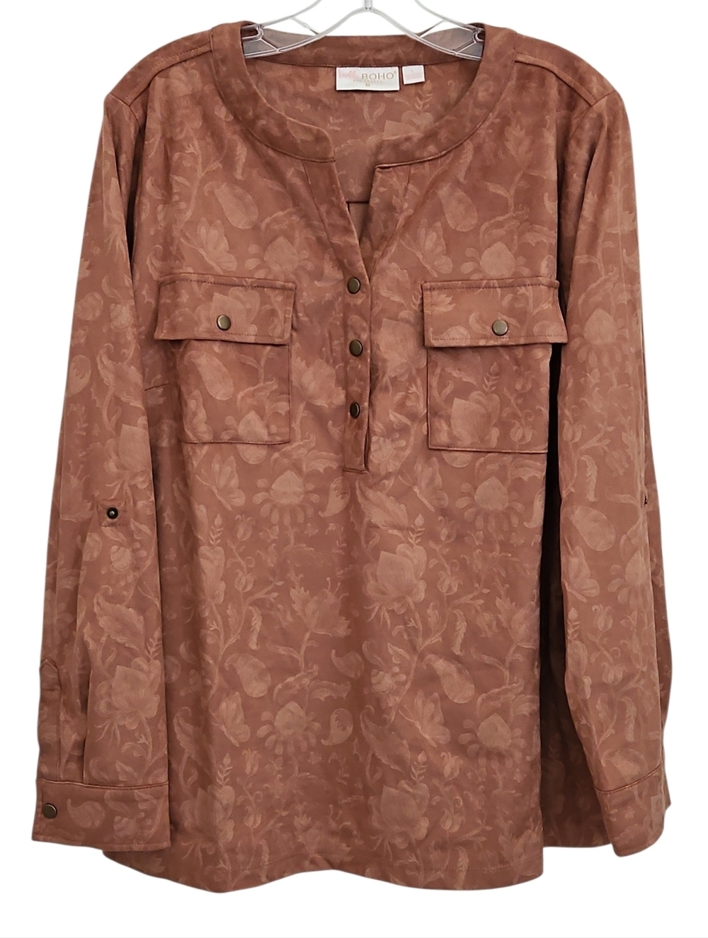 Belle BOHO by Kim Gravel Long Sleeve Blouse Caramel Sz L